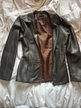 Vintage le chateau Dark Brown Faux Leather Zip Jacket